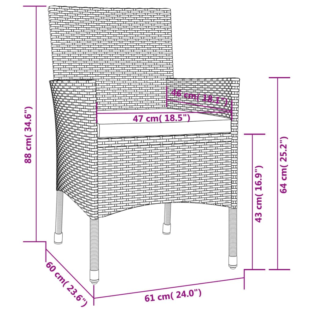 vidaXL Garten-Bistro-Set 3-tlg. Poly Rattan Schwarz-Creme