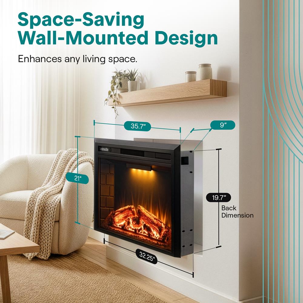 Serenelife Heater Wandkamin Elektroheizung 1500W WiFi Schwarz
