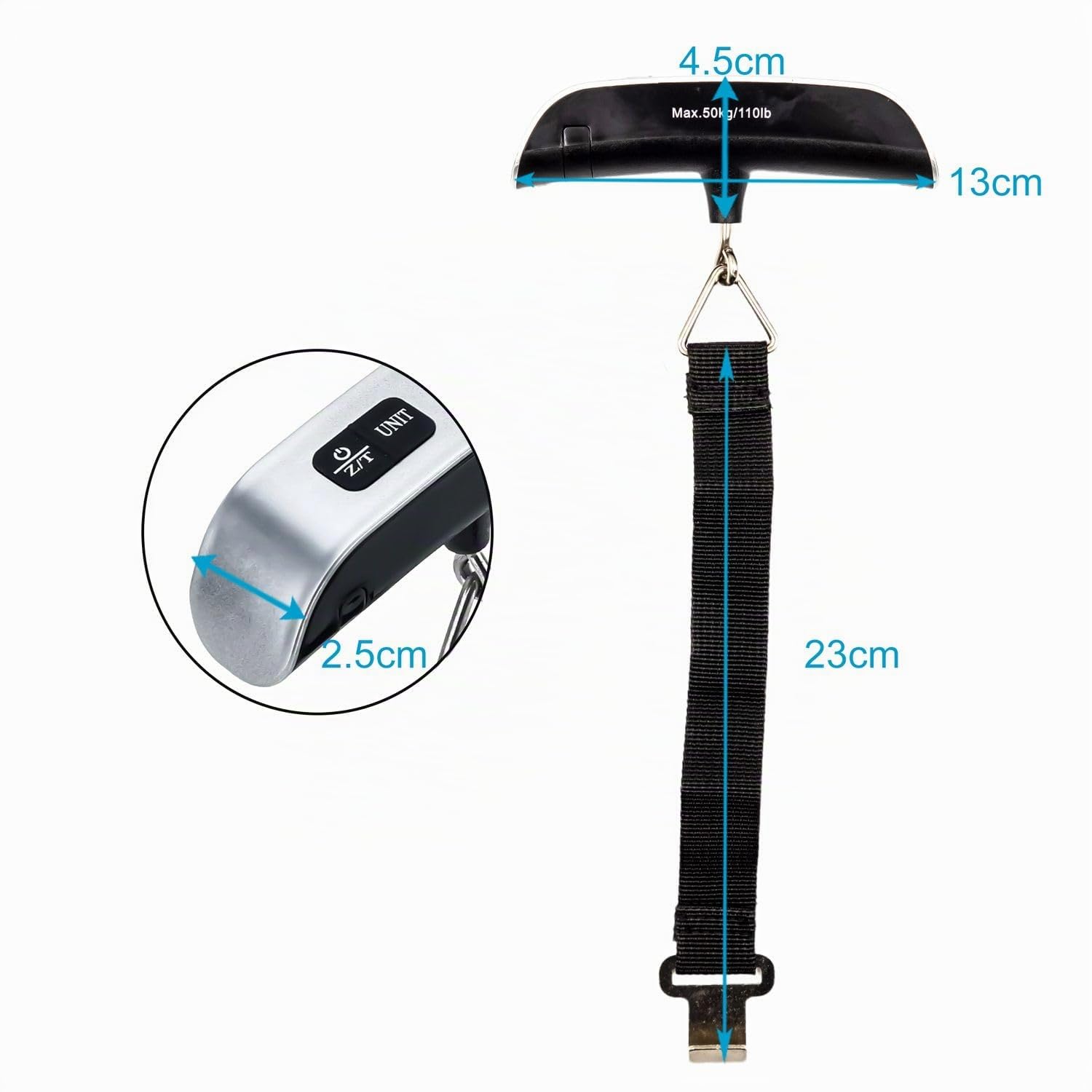 Intirilife Digitale Kofferwaage Schwarz 50kg LCD Gepäckwaage