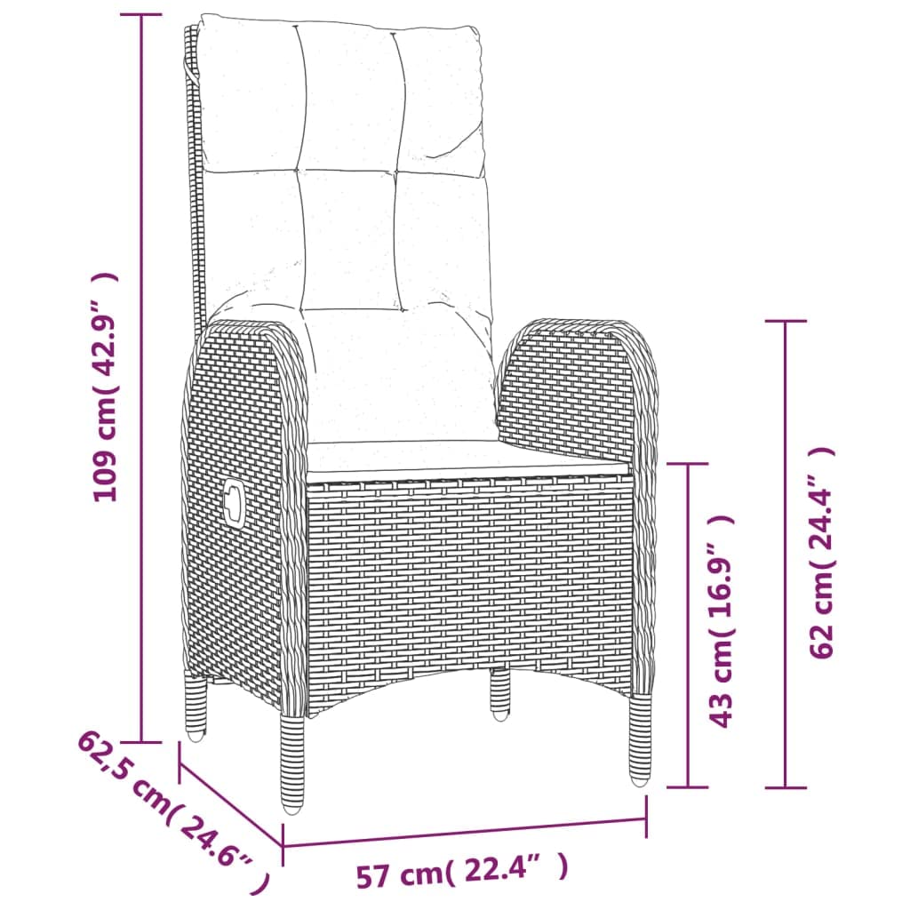 vidaXL Heim & Garten Essgruppe 9-tlg Rattan Grau Liegefunktion
