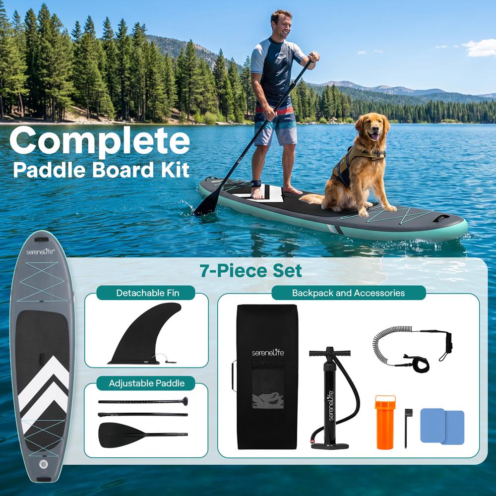 Serenelife SUP Board aufblasbar Grau Komplettset rutschfest