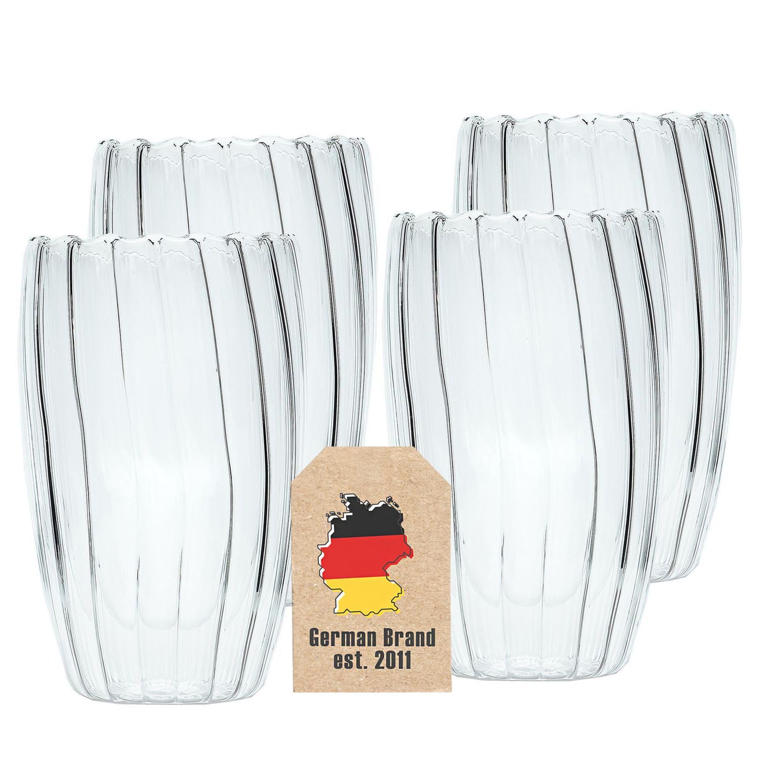 Intirilife Striped Thermogläser 350 ml 4er Set doppelwandig