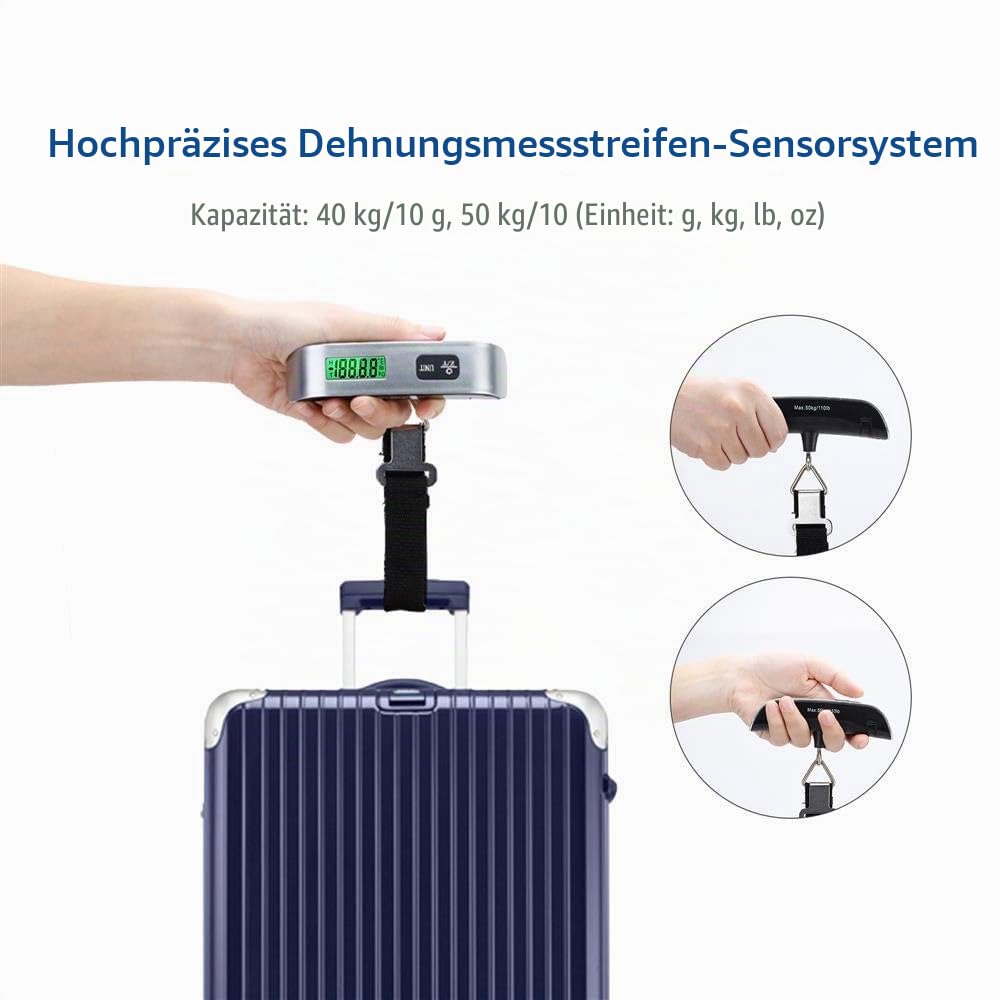 Intirilife Digitale Kofferwaage Schwarz 50kg LCD Gepäckwaage