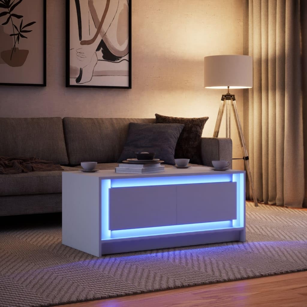 vidaXL LED Couchtisch weiß Holzwerkstoff 100x50 cm