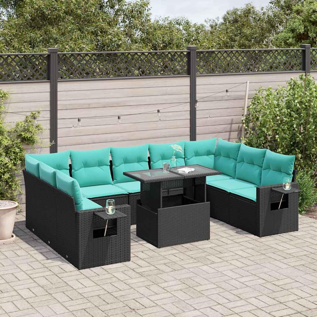 vidaXL Heim & Garten 10-tlg Gartensofa-Set Polyrattan schwarz Tisch