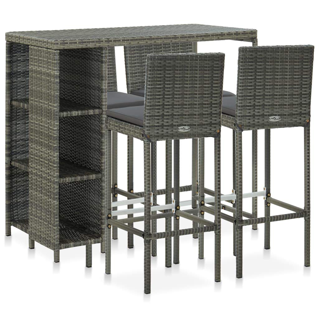 vidaXL Gartenbar-Set 5-tlg. Poly Rattan Grau mit Kissen