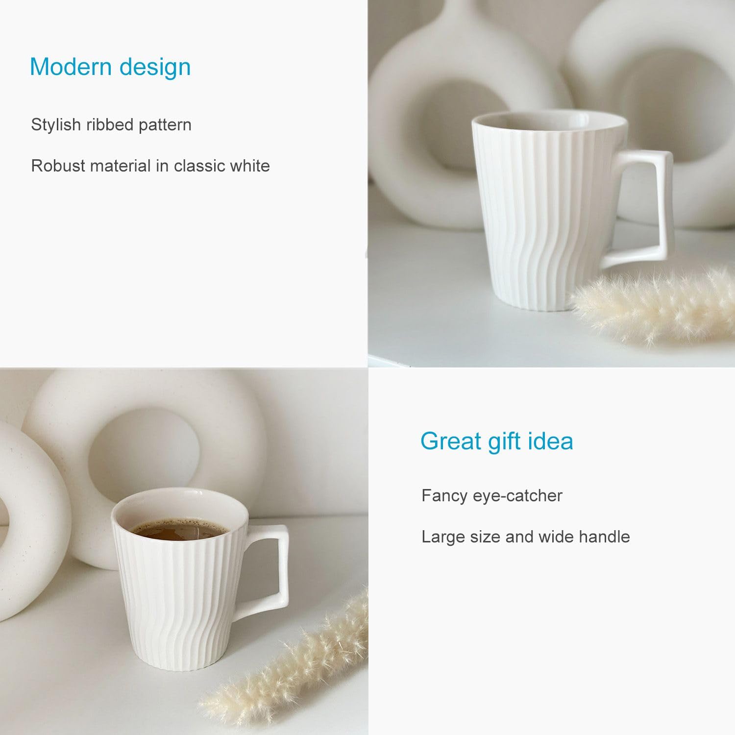 Intirilife Küche Kaffee Tasse Weiß 400 ml 1 Tasse gerillt