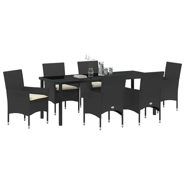 vidaXL Heim & Garten Essgruppe 7-tlg Schwarz Poly-Rattan 200cm