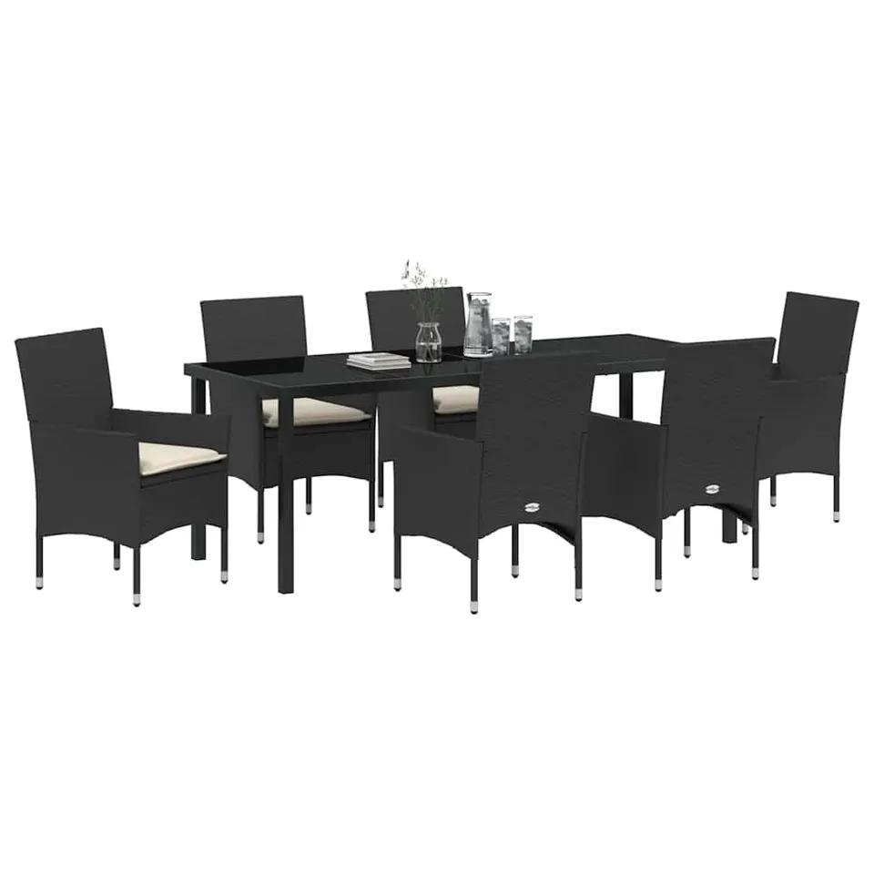 vidaXL Heim & Garten Essgruppe 7-tlg Schwarz Poly-Rattan 200cm