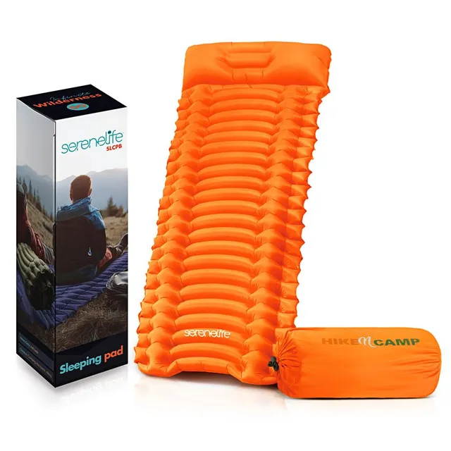 Serenelife Camping Schlafmatte Orange mit Kissen Nylon