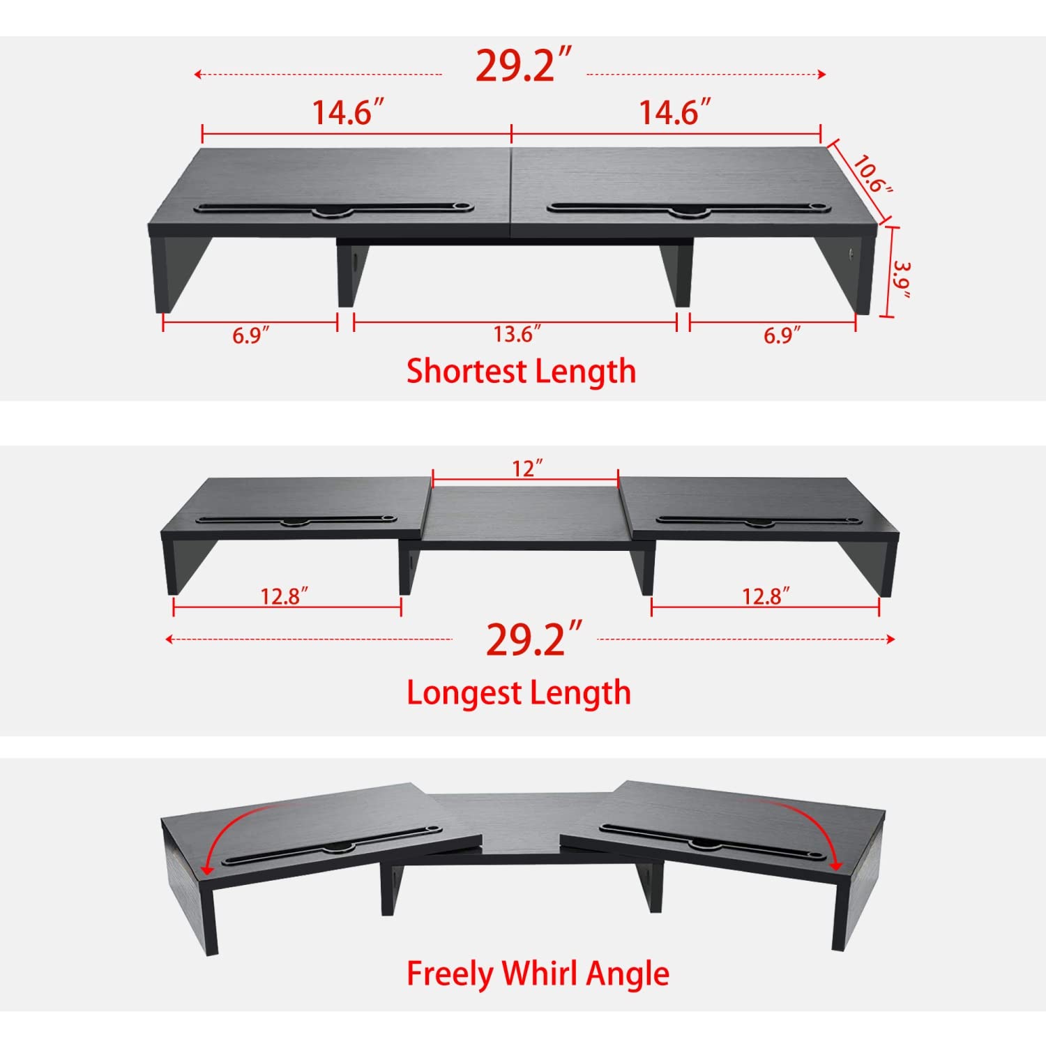 Intirilife Bildschirmständer Schwarz Verstellbar 104 cm