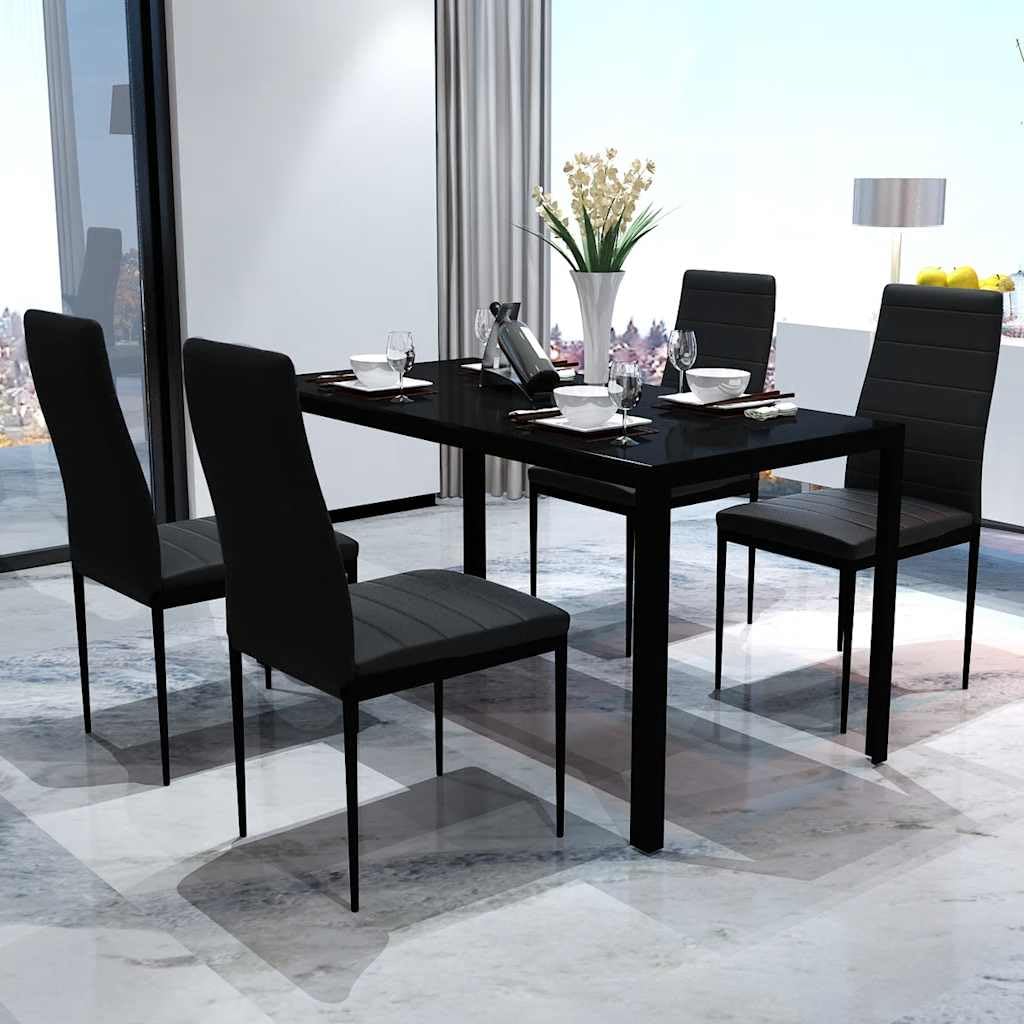 vidaXL Heim & Garten Essgruppe 5-tlg Schwarz Glas Kunstleder