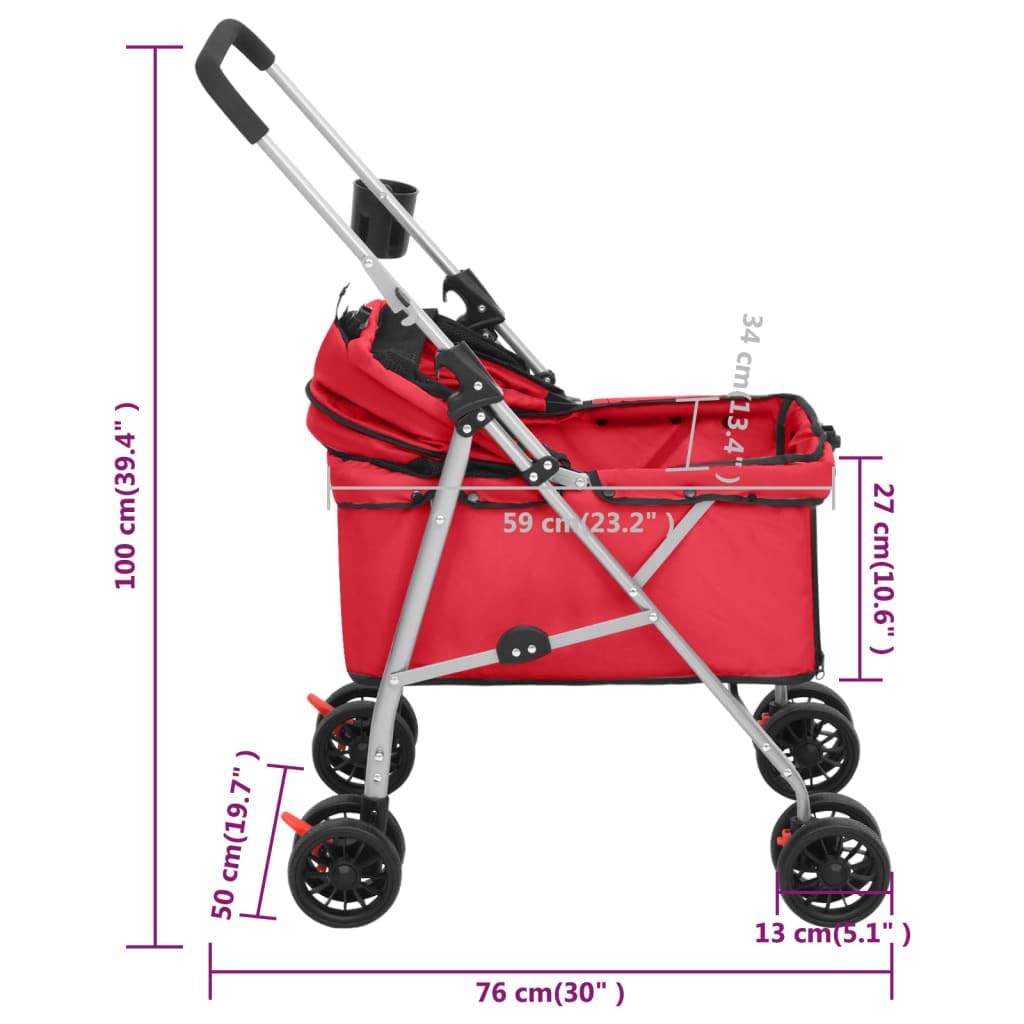 vidaXL Hundewagen Faltbar Rot 76x50x100 cm Oxford