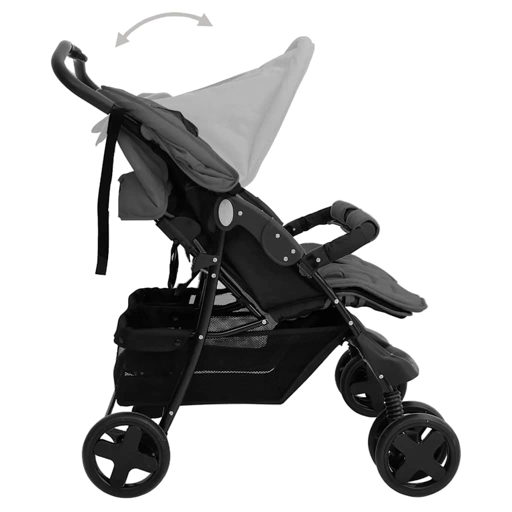 vidaXL Geschwisterwagen Zwillingsbuggy Dunkelgrau Stahl 80x96x104
