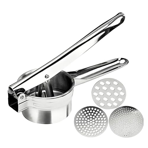 Intirilife Kartoffelpresse Edelstahl Silber 3 Lochscheiben