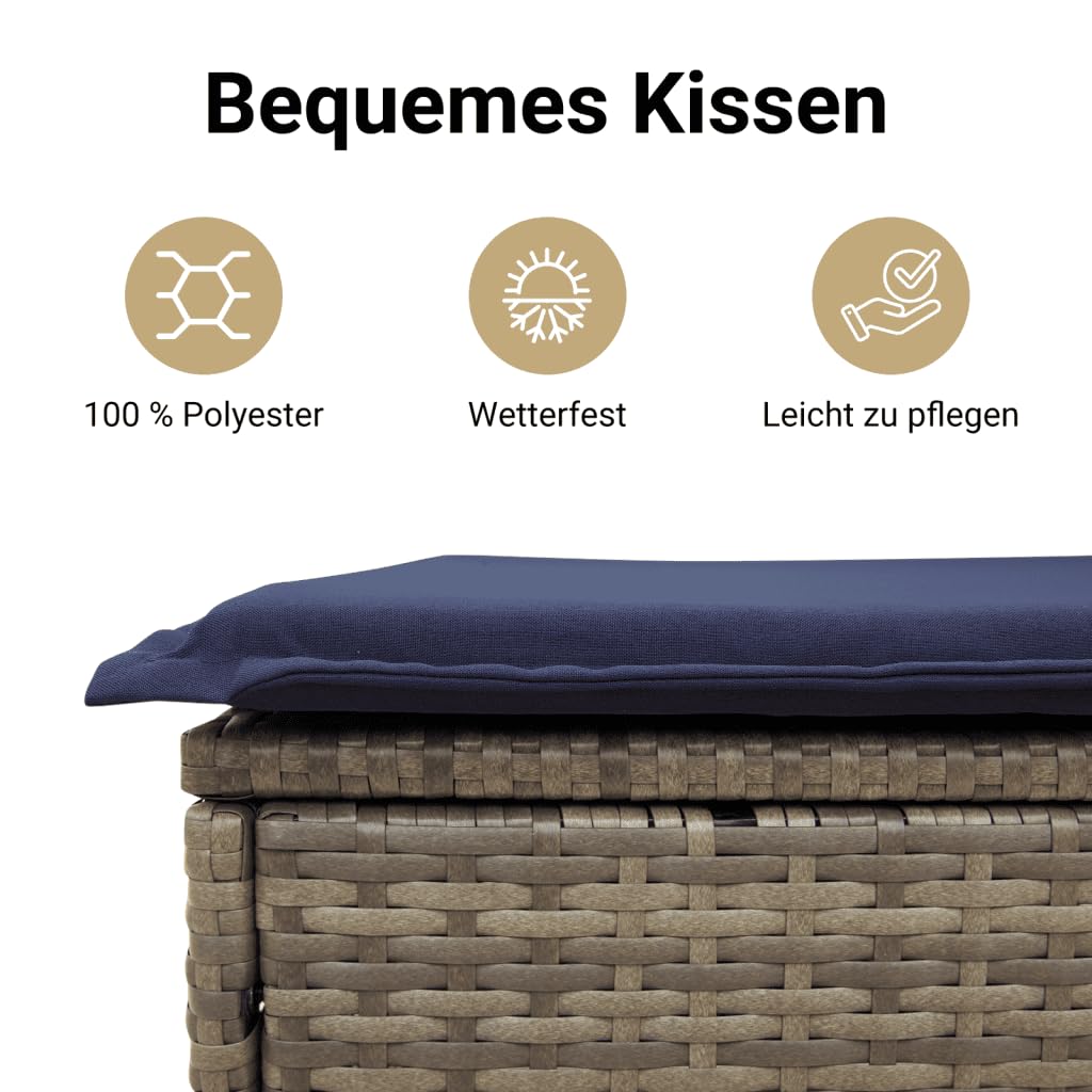 vidaXL 9-tlg Gartensofa-Set Polyrattan Grau-Blau mit Kissen