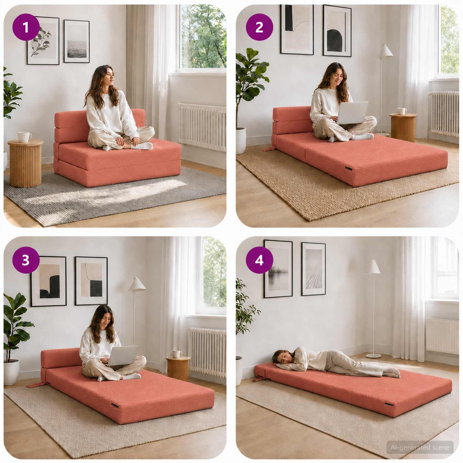 vidaXL Möbel Klappsofa Bett Rot-Orange 100 cm Stoff Schaumstoff