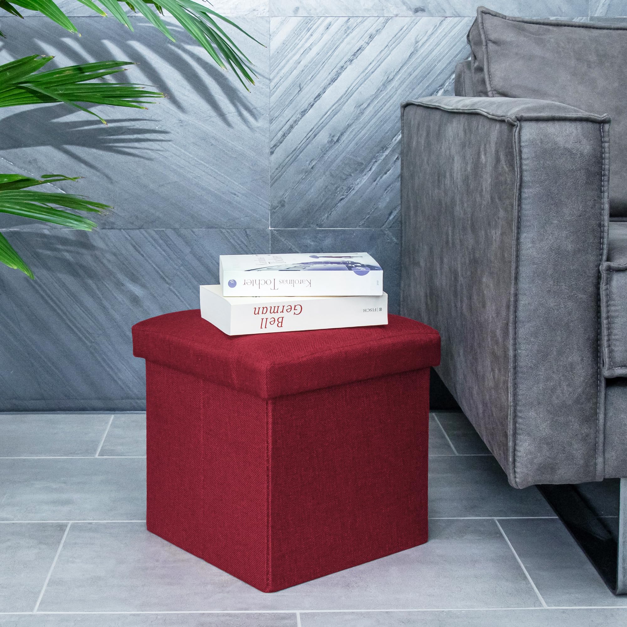Intirilife Sitzhocker 30x30x30 Granat Rot mit Stauraum