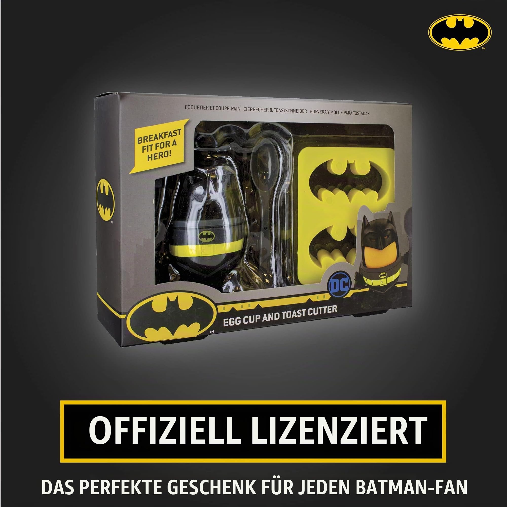Paladone Homeware Batman Frühstücksset Eierbecher Löffel Toast 3-tlg