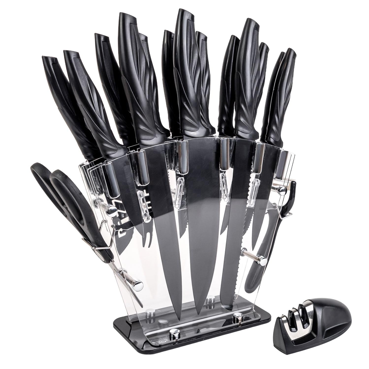 Intirilife Messerset 17-teilig Messerblock Schwarz Edelstahl