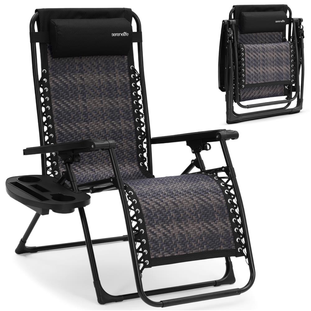 Serenelife Zero Gravity Stuhl Rattan Braun mit Tisch faltbar