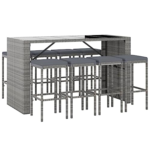 vidaXL Heim & Garten 9-tlg. Gartenbar-Set grau mit Kissen