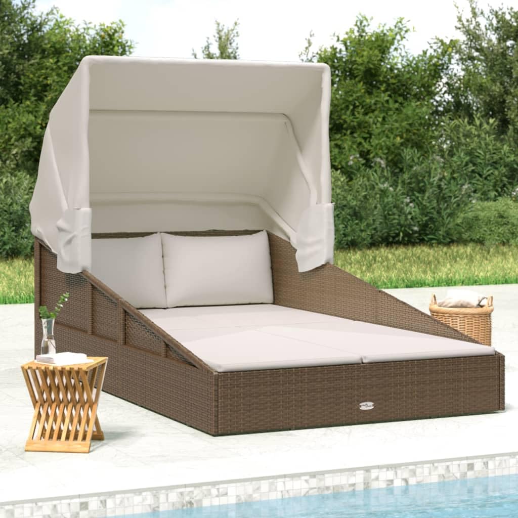 vidaXL Sonnenliege Braun mit Faltdach 200 cm Poly Rattan