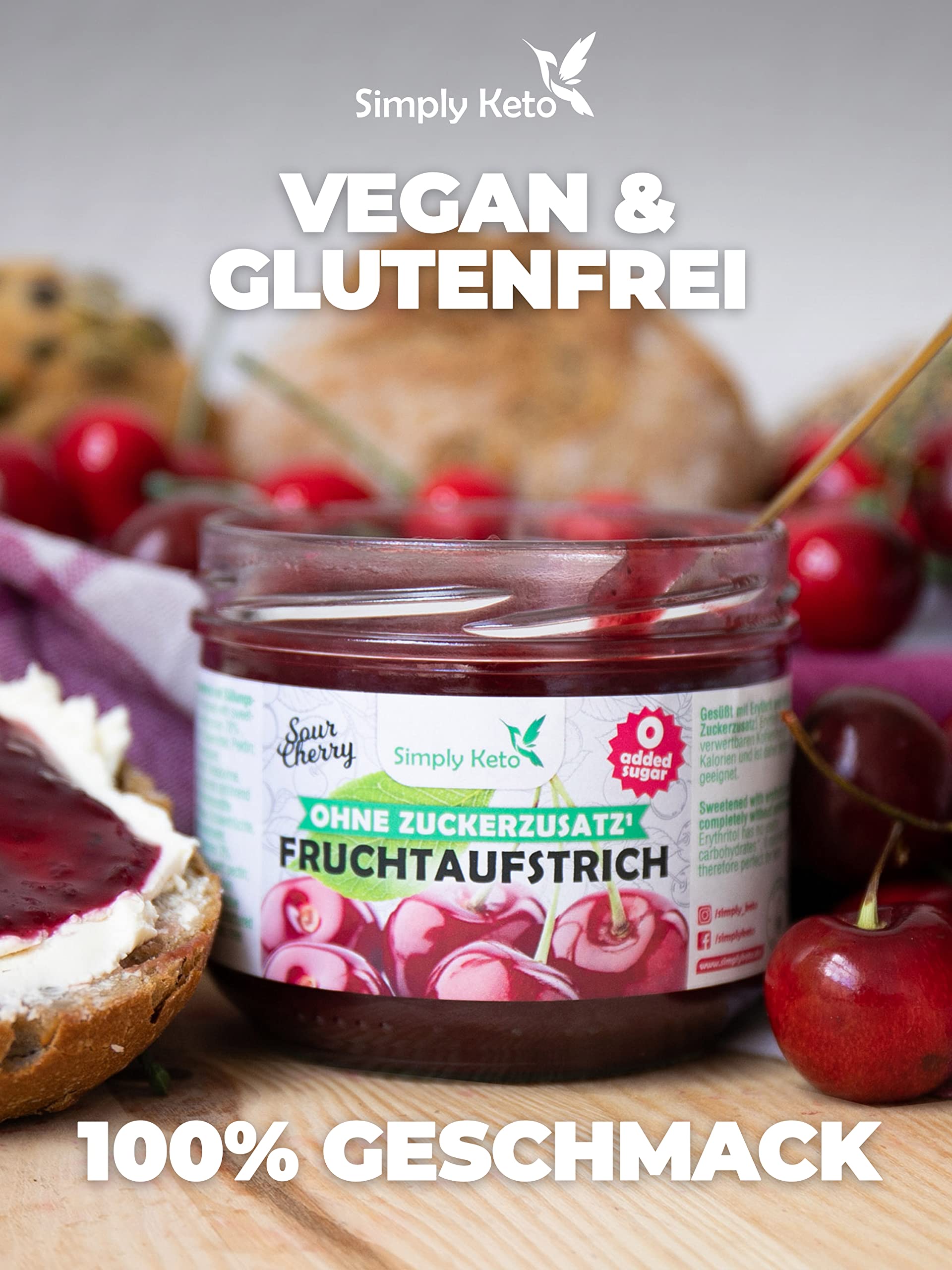 Keto Frühstück Fruchtaufstrich Sauerkirsche 230 g zuckerfrei