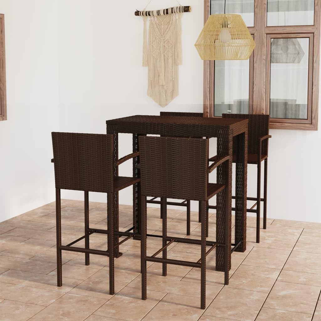 vidaXL Garten-Bar-Set 5-tlg. Rattan Braun Armlehne