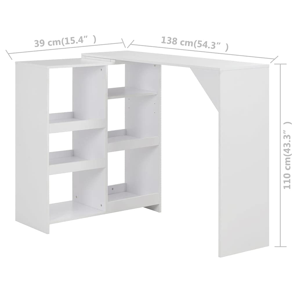 vidaXL Bartisch Weiß 138x39x110cm mit Regal Stehtisch