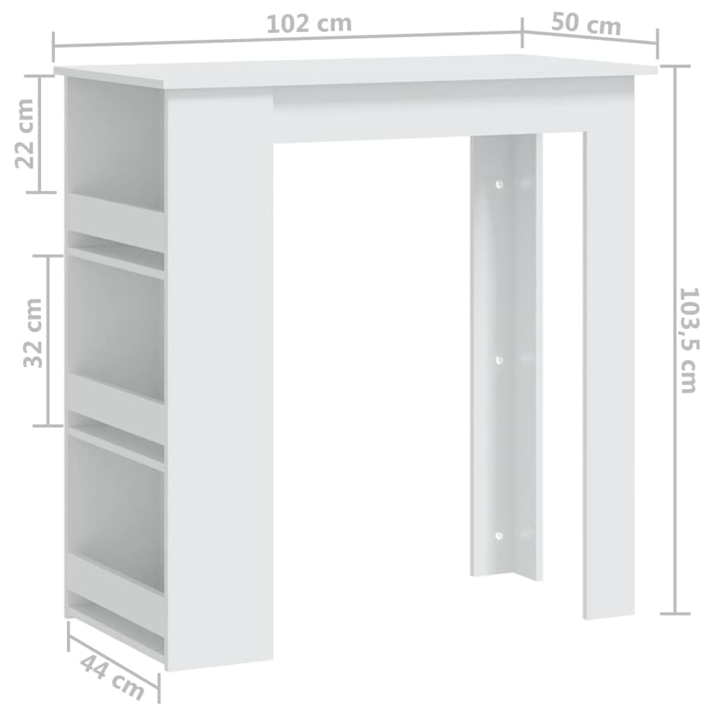 vidaXL Bartisch Weiß 102x50x103,5cm Stehtisch mit Regal
