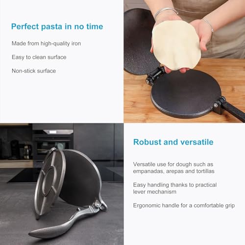 Intirilife Tortilla Presse Gusseisen Schwarz 20 cm