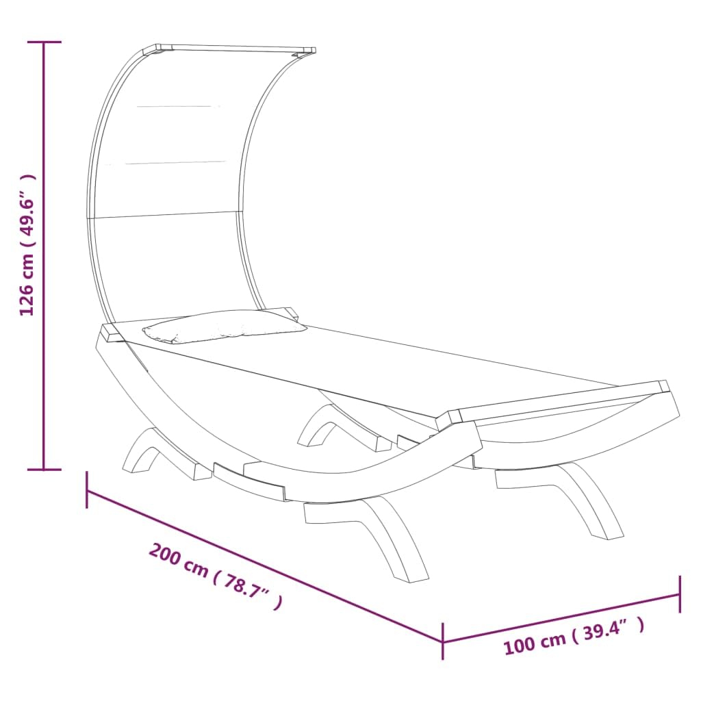 vidaXL Loungebett Bugholz Dach Creme 100x200 cm Sonnenliege