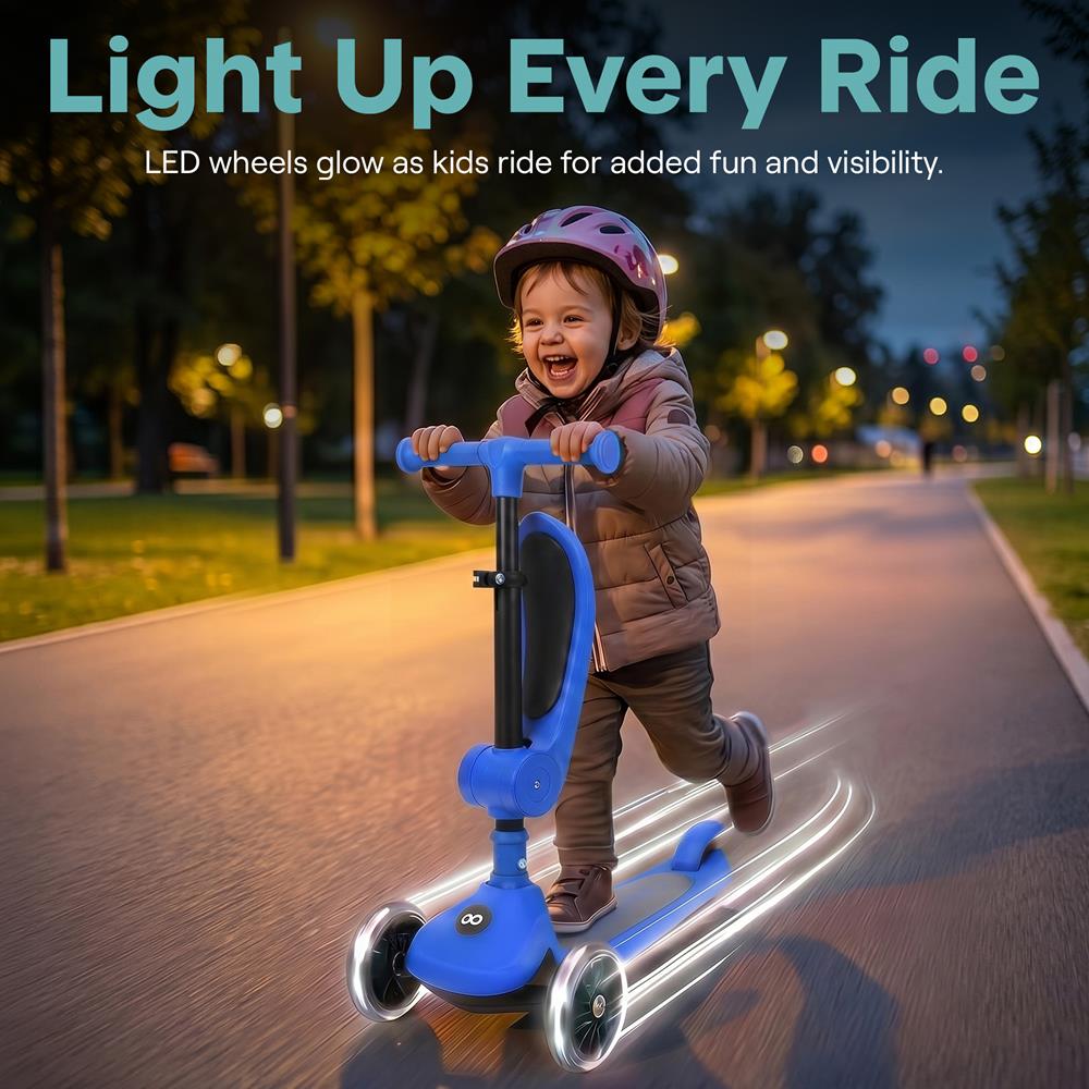 Serenelife Scooters Kinderroller 3 Räder Blau LED mit Sitz
