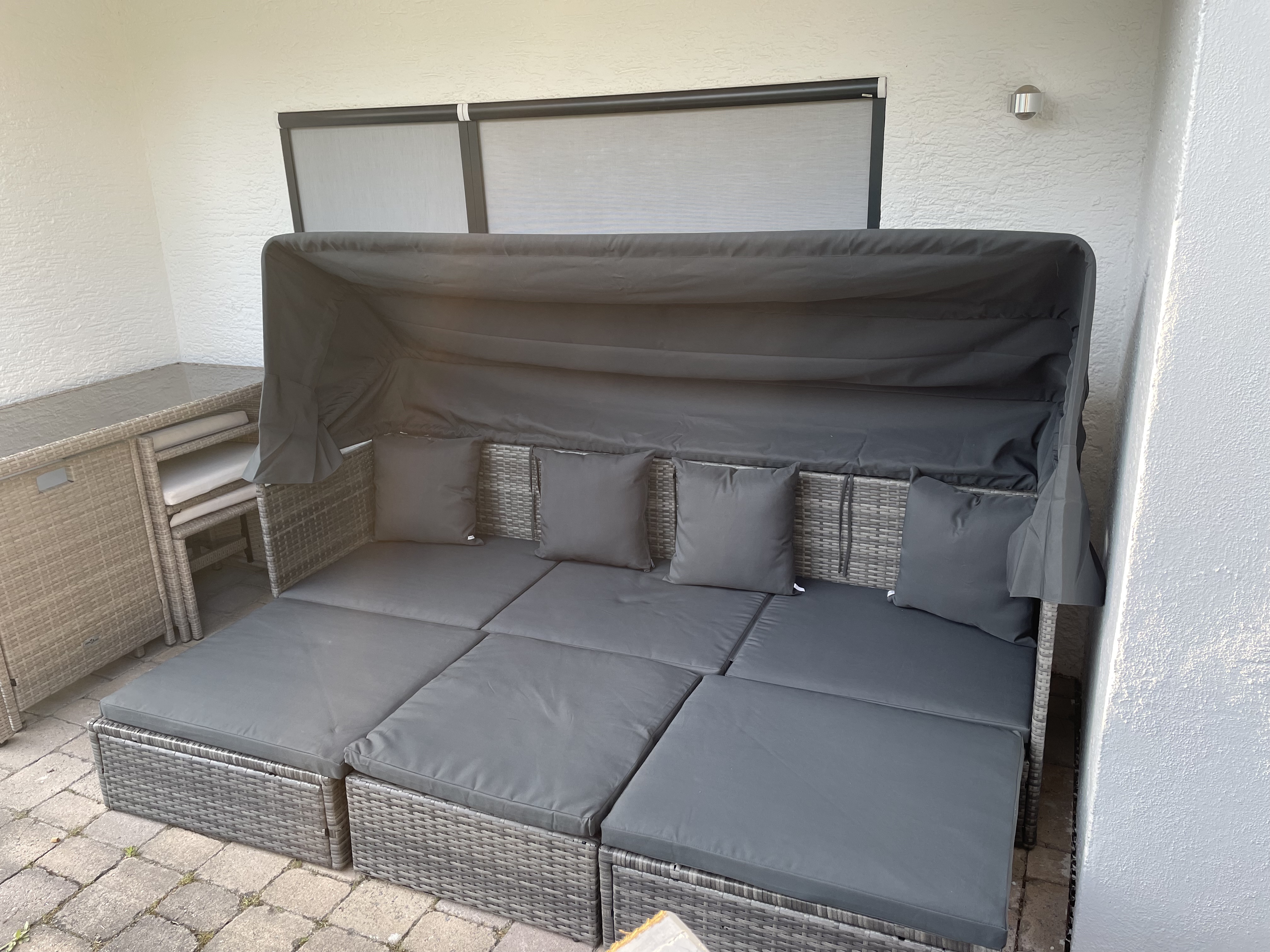 vidaXL Heim & Garten Gartenbett mit Dach Schwarz Poly Rattan