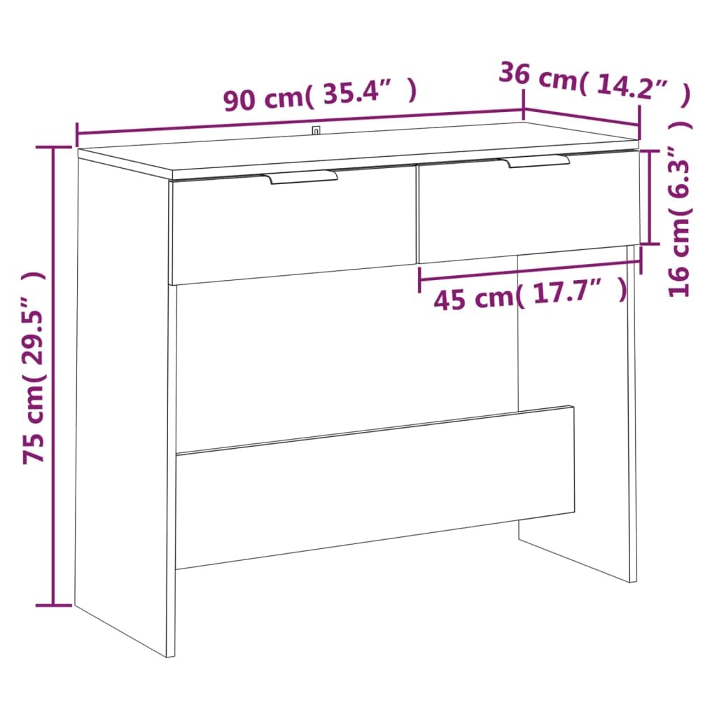 vidaXL Konsolentisch weiß 90x36x75 2 Schubladen Holz