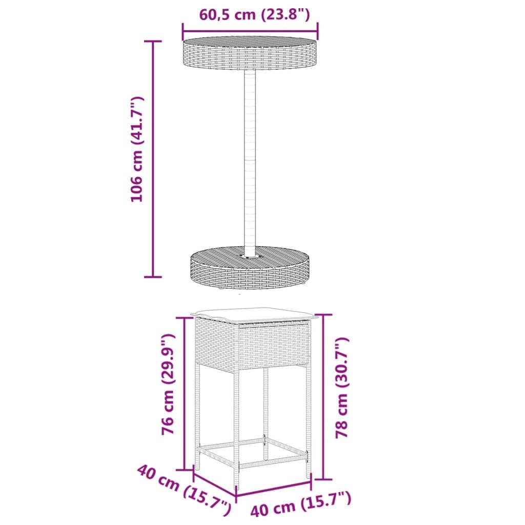 vidaXL Gartenbar-Set 3-tlg Schwarz Poly Rattan mit Kissen