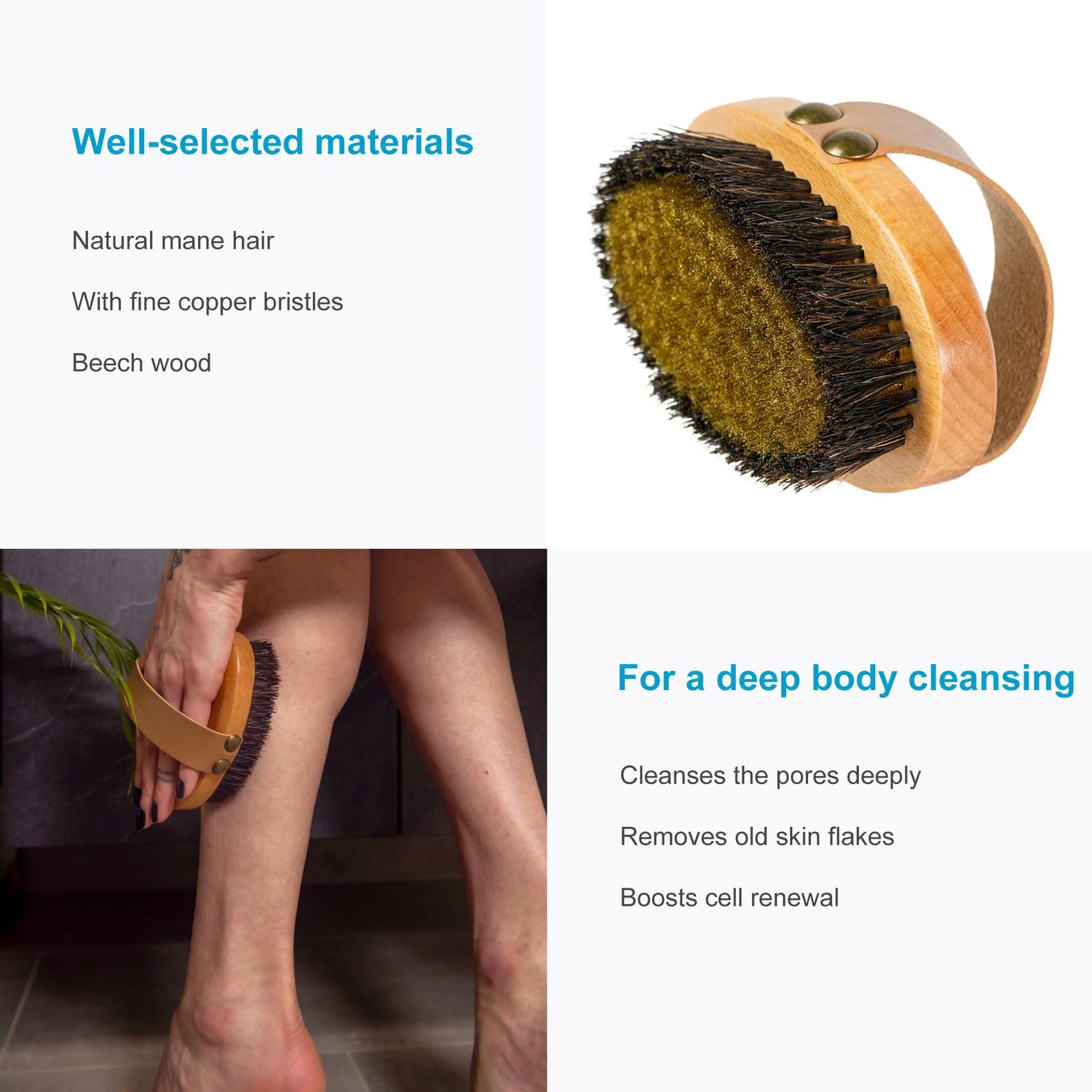 Intirilife Körperbürste Naturborsten Pferdehaar 11,5 cm