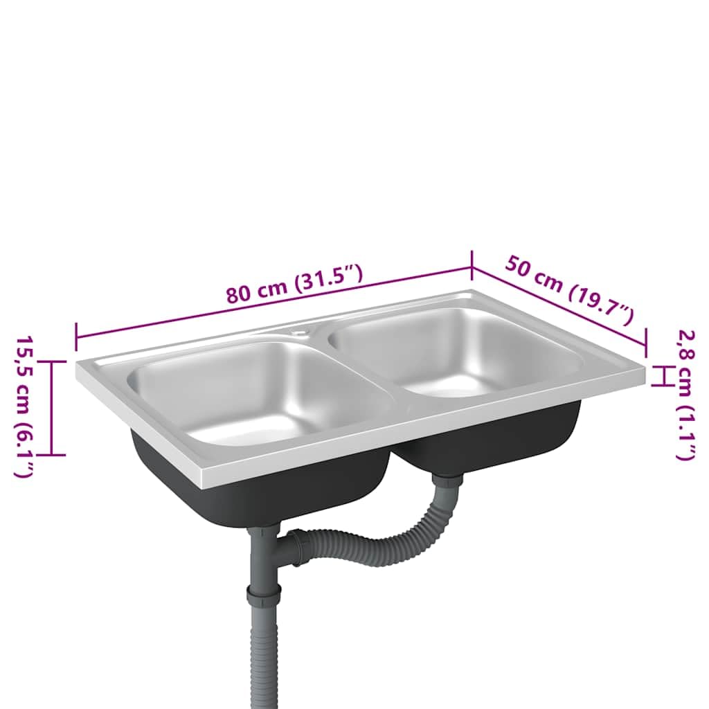 vidaXL Doppelspüle 800x500x155 mm Edelstahl Spüle Silber