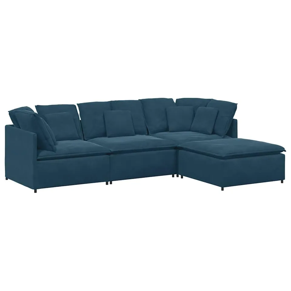 vidaXL Modulares Sofa Samt Blau mit Fußhocker Kissen Couch