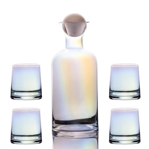 Intirilife Karaffe mit 4 Gläsern Glas 1,1 L Regenbogen Geschenkset