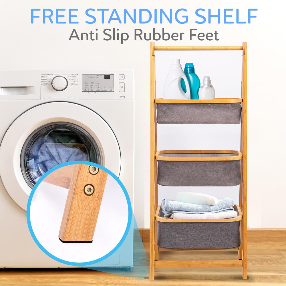 Serenelife Storage Wäscheregal Bambus 3 Ebenen mit Körben