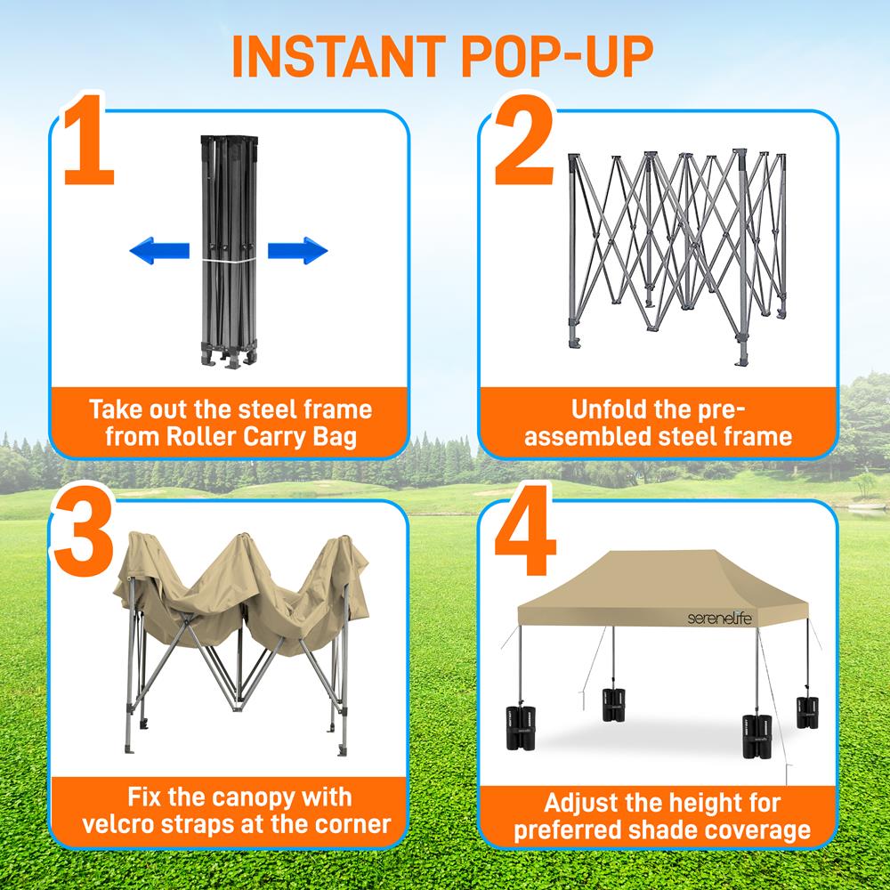 Serenelife Pavillon Faltpavillon 3x4,5m Khaki wasserdicht UPF50+