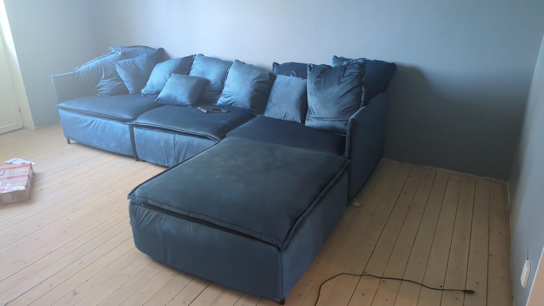 vidaXL Modulares Sofa Samt Blau mit Fußhocker Kissen Couch