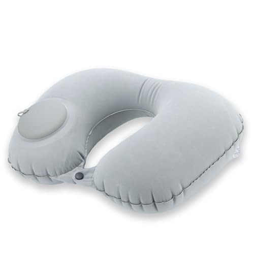 Intirilife Nackenkissen aufblasbar Grau 16 cm mit Knopf