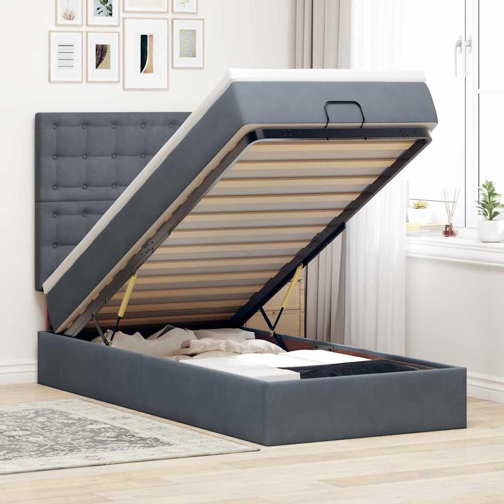 vidaXL Ottoman-Bett Dunkelgrau 90x200 Samt Stauraum