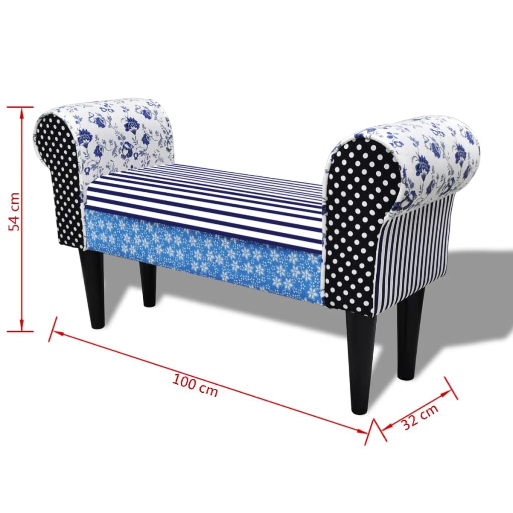 vidaXL Hocker pastoral blau-weiß Stoff Holz gepolstert
