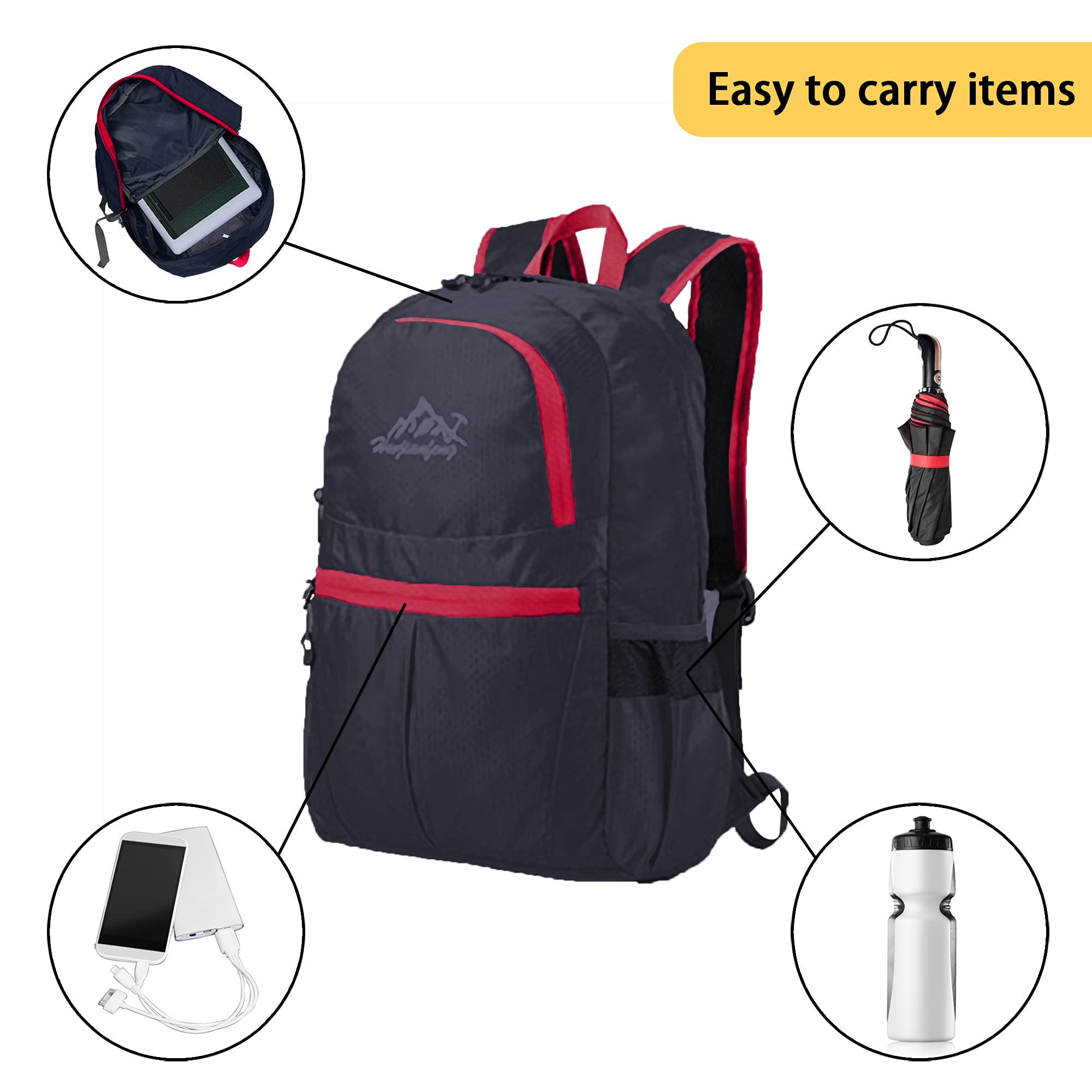 Intirilife Faltbarer Rucksack 36L Schwarz Wasserdicht Daypack