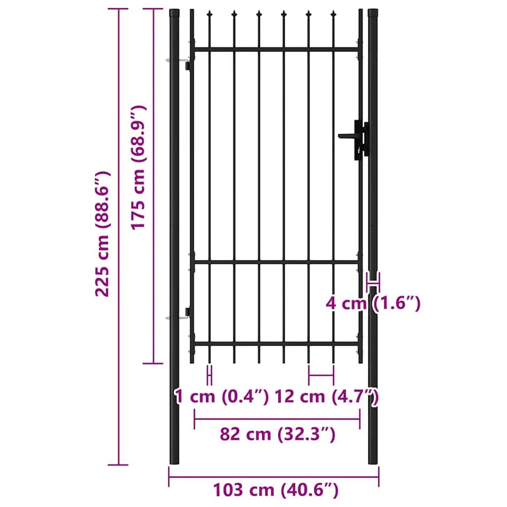 vidaXL BOXTEL Zauntor Stahl Schwarz 100x175 cm Gartentor Einzeltür