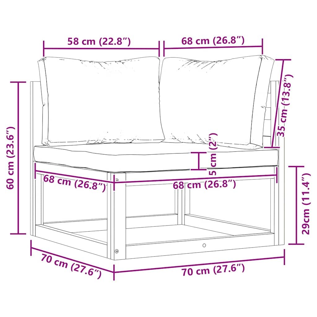 vidaXL Ecksofas Modular Gartensofa Akazie Dunkelgrau 2 Stk.